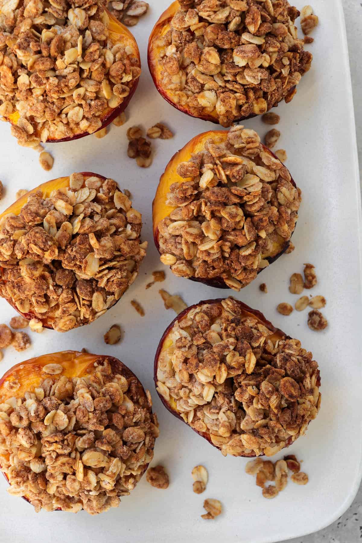 Close up of air fried peaches.