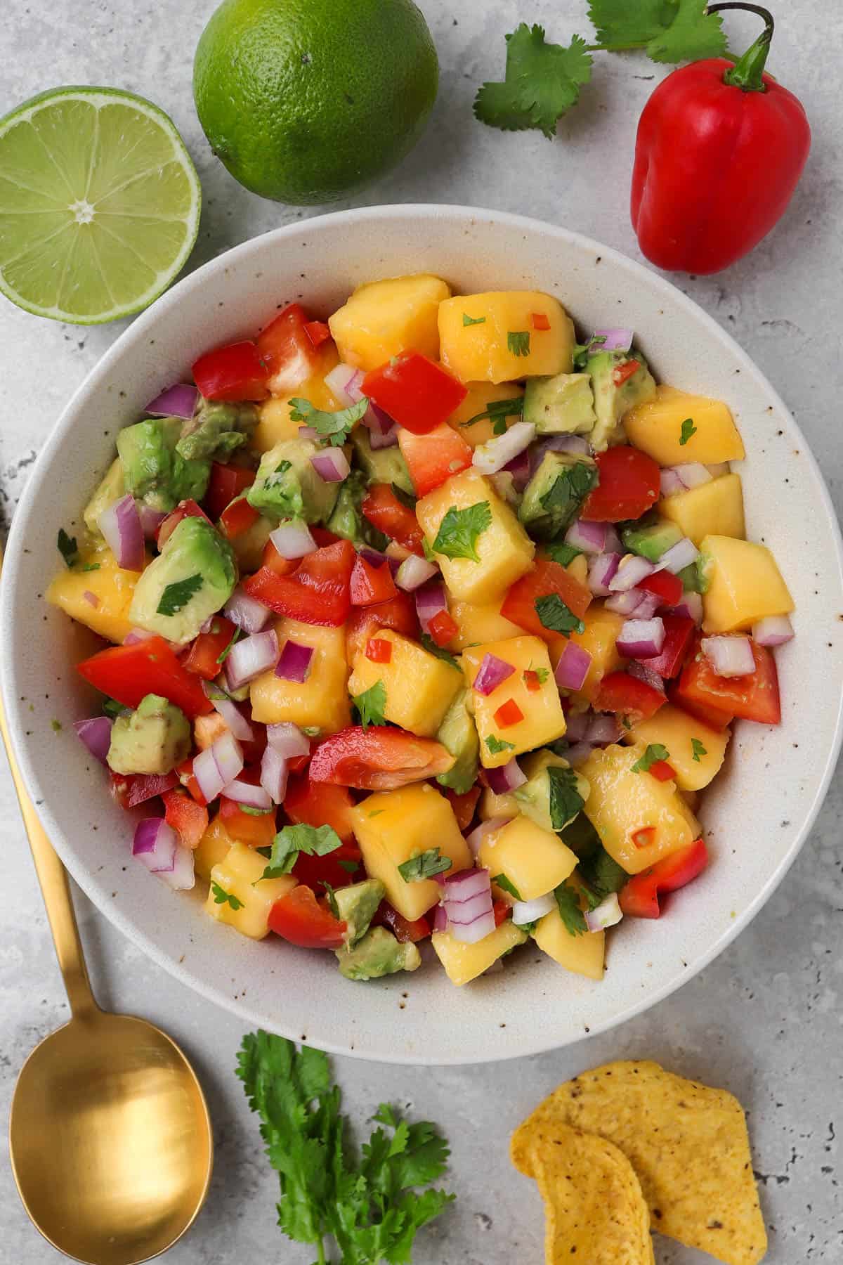 Mango habanero salsa in a bowl.