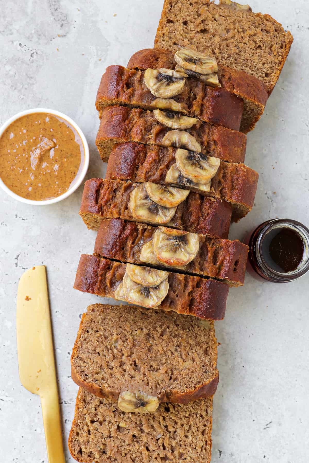 Sliced up banana bread.