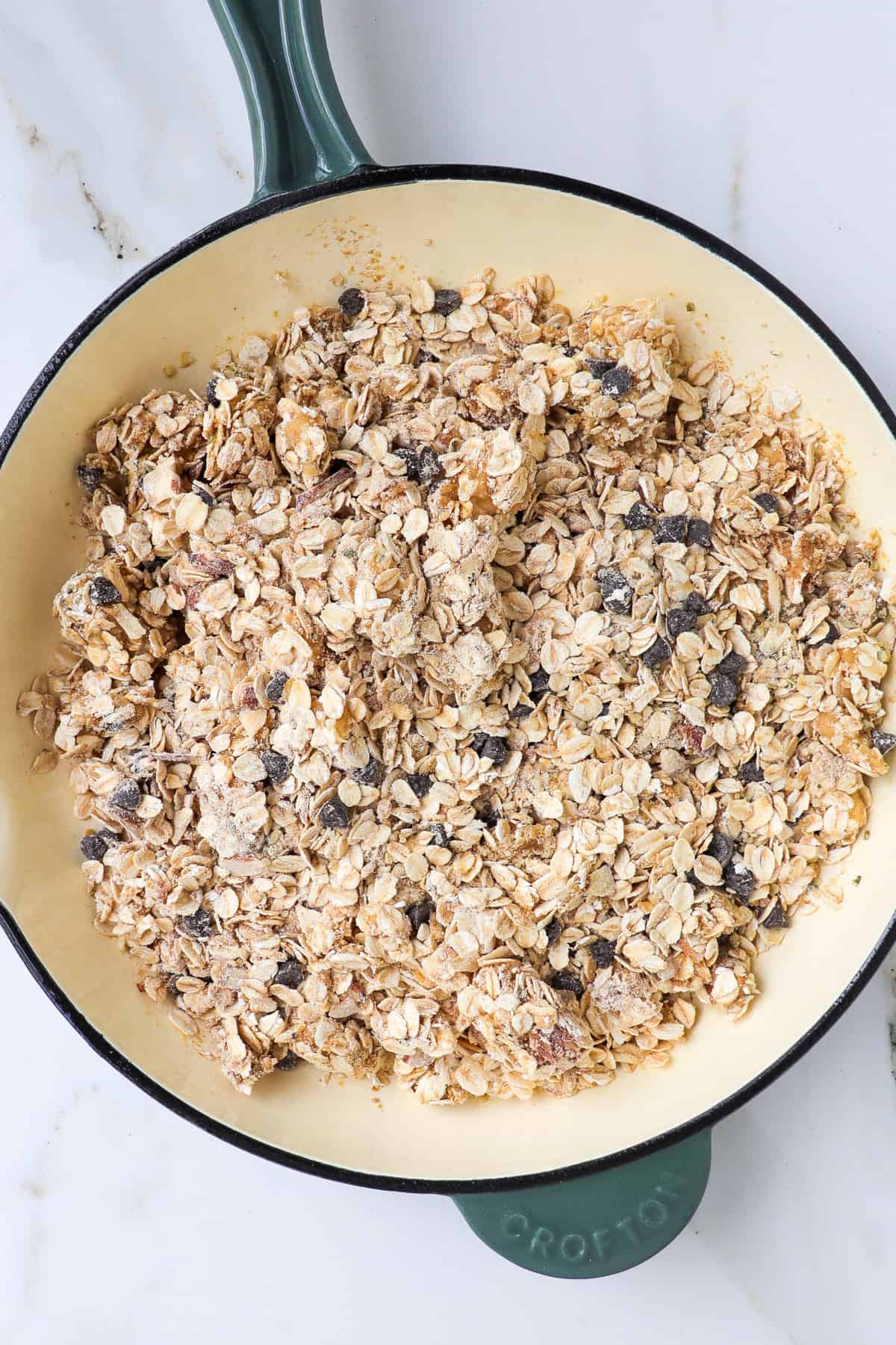 Dry ingredients mixed together with the bananas.