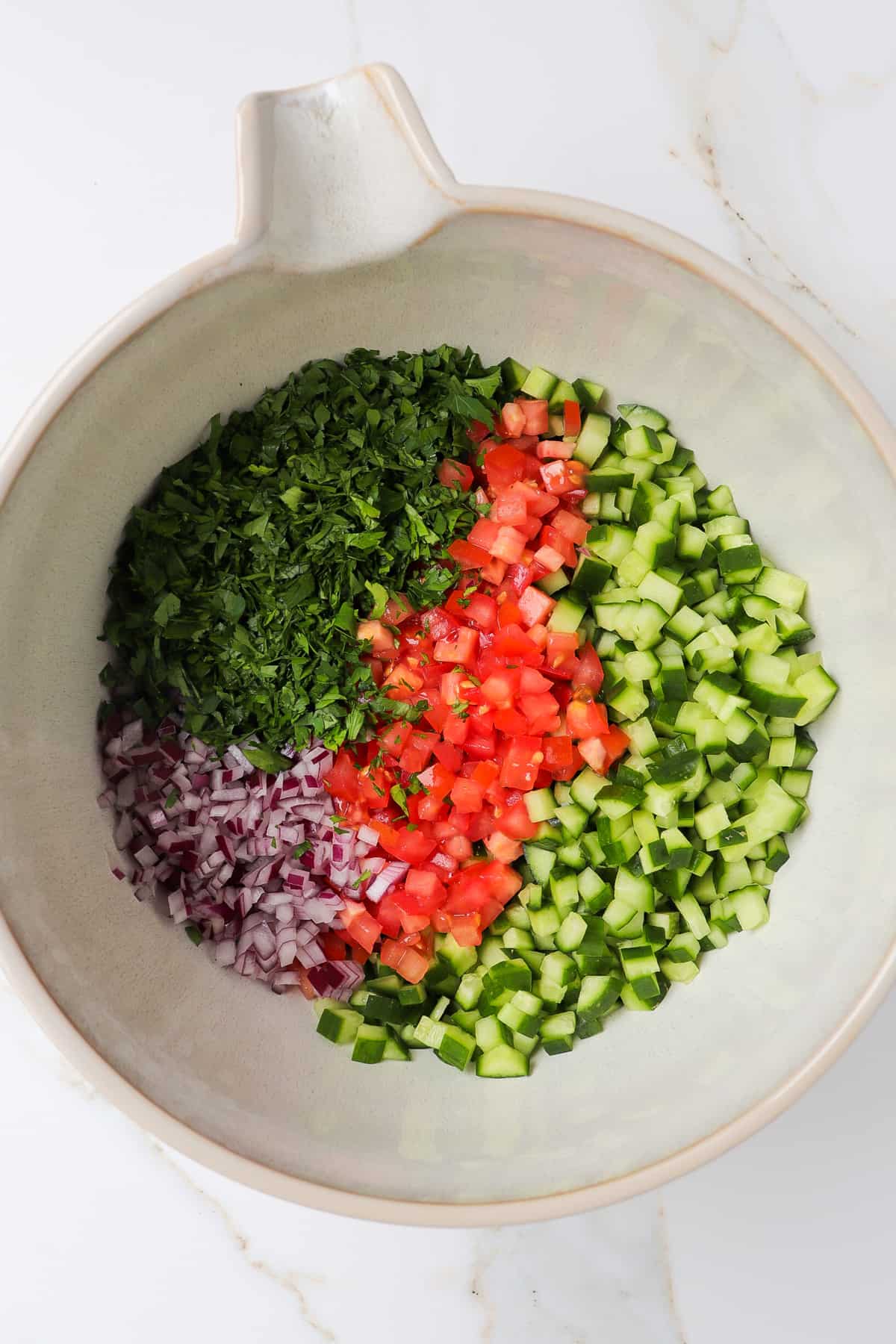 Salad ingredients in a bowl.