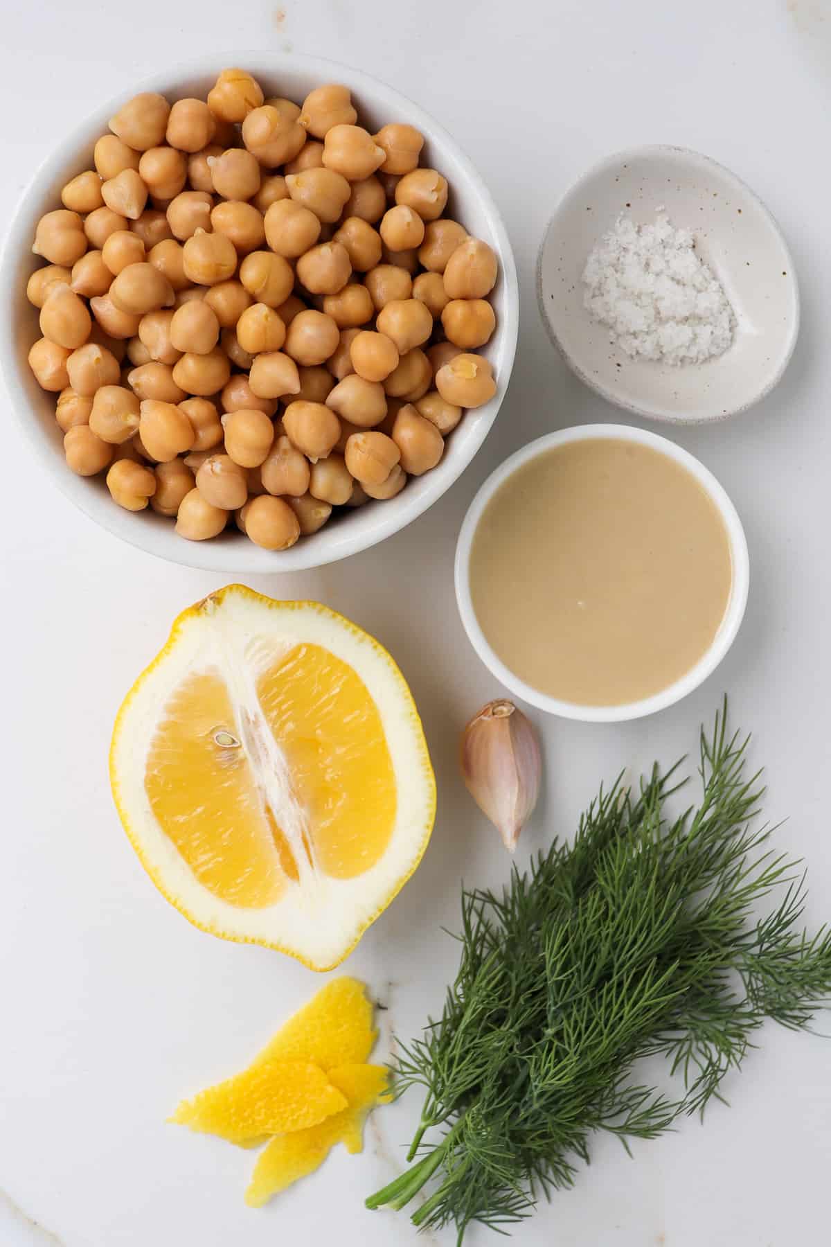 Ingredients to make lemon dill hummus.