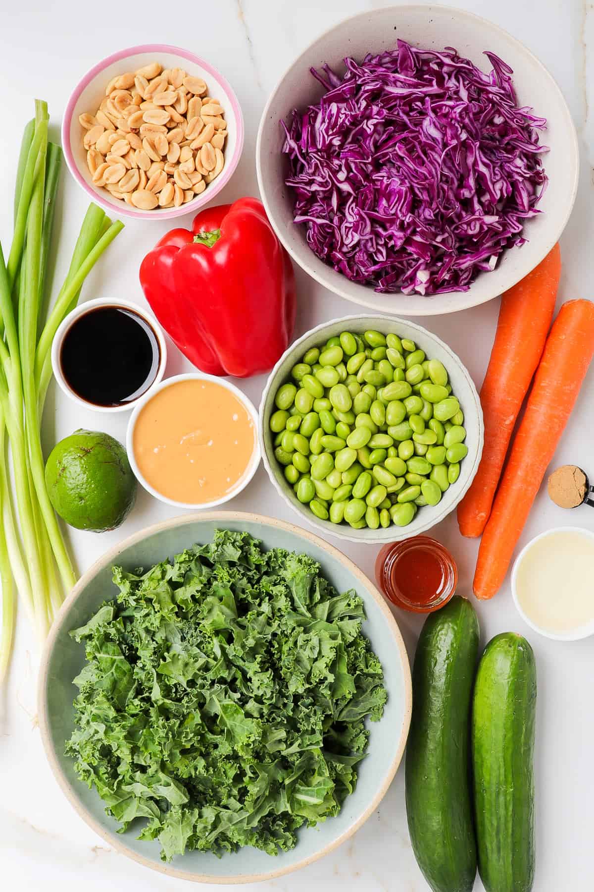 Ingredients shown to make the edamame crunch salad.
