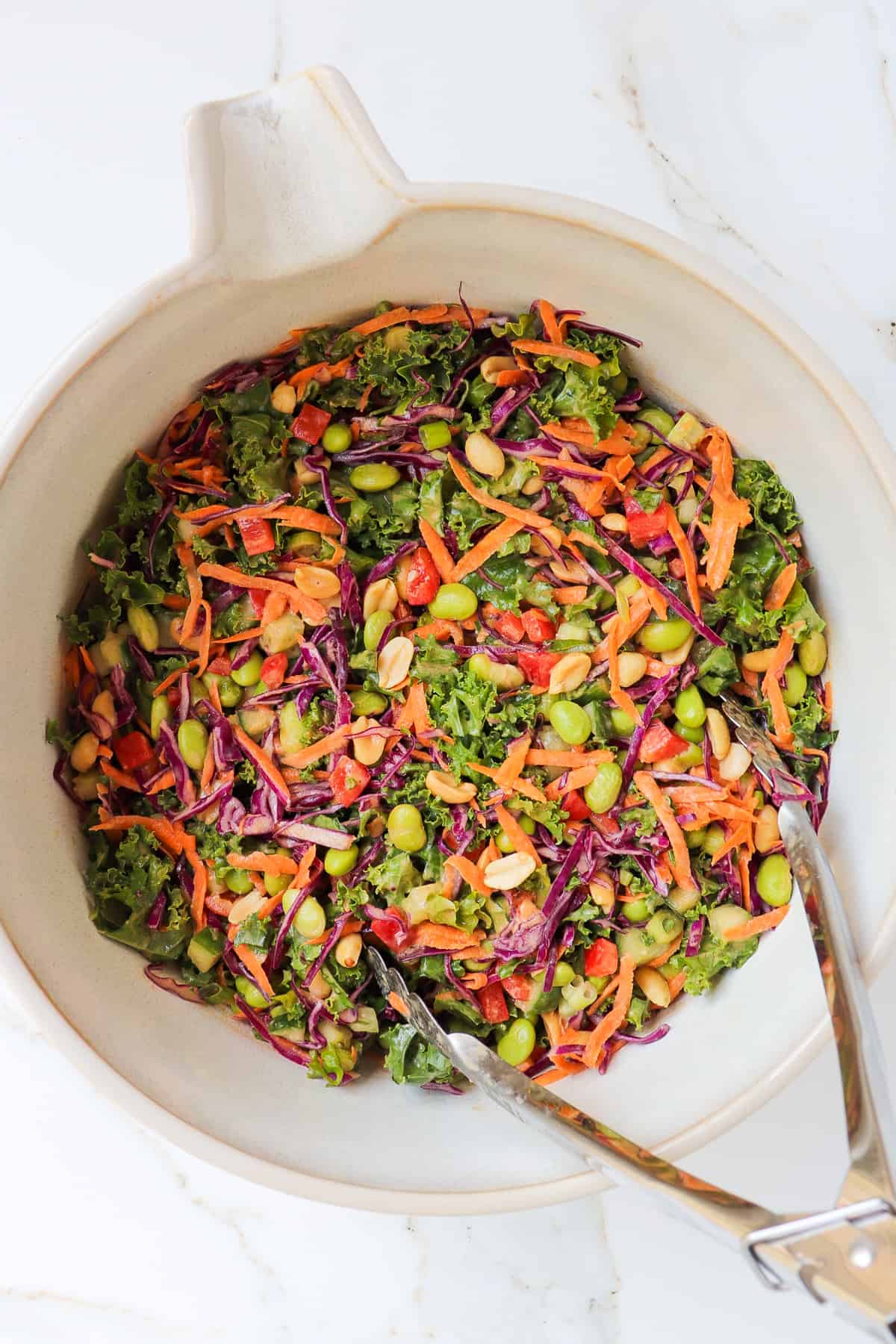 Edamame crunch salad in a mixing bowl.