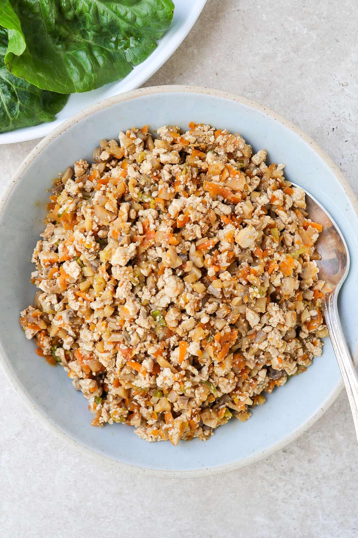 Tofu veggie filling in a bowl.