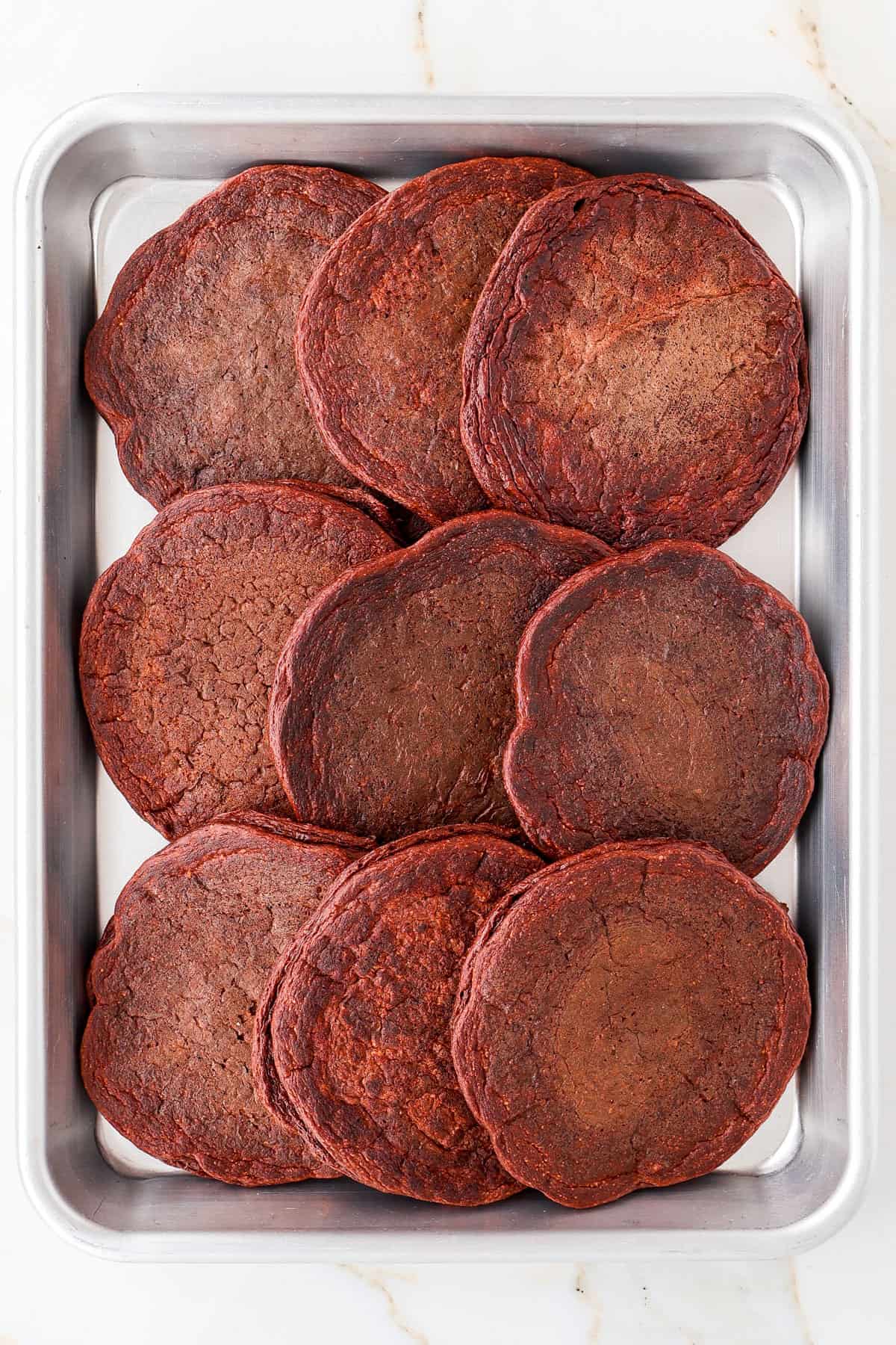 Pancakes in a baking pan.