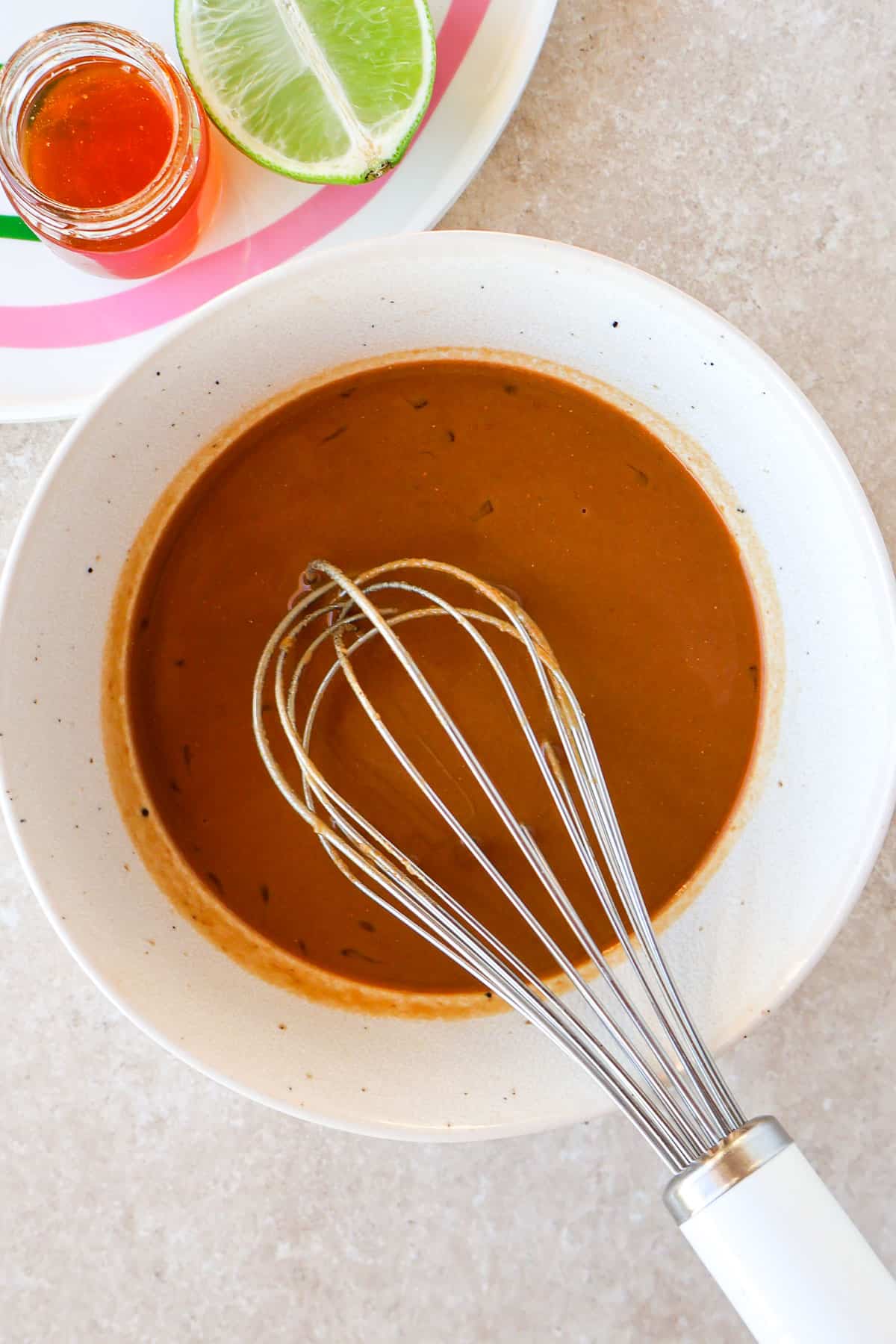 Ginger lime peanut sauce in a bowl.
