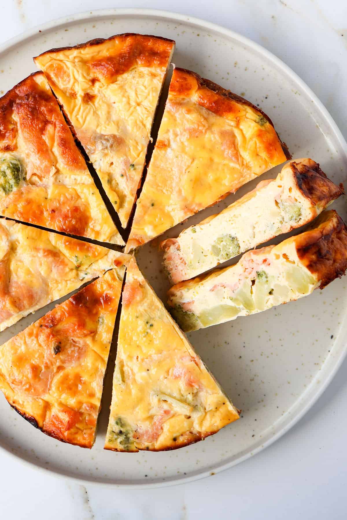 Close up shot of the quiche.
