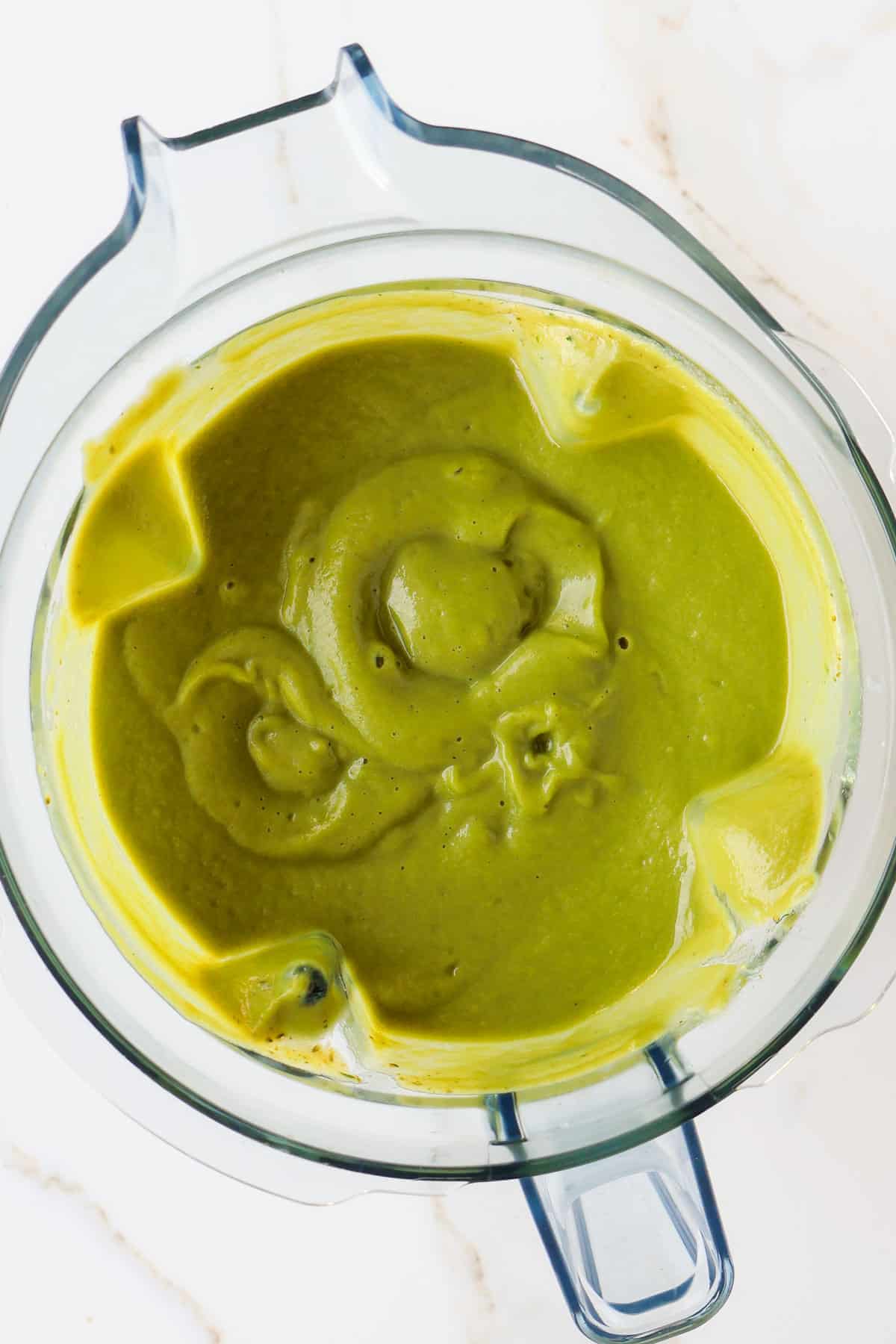 Blended soup in a jug.