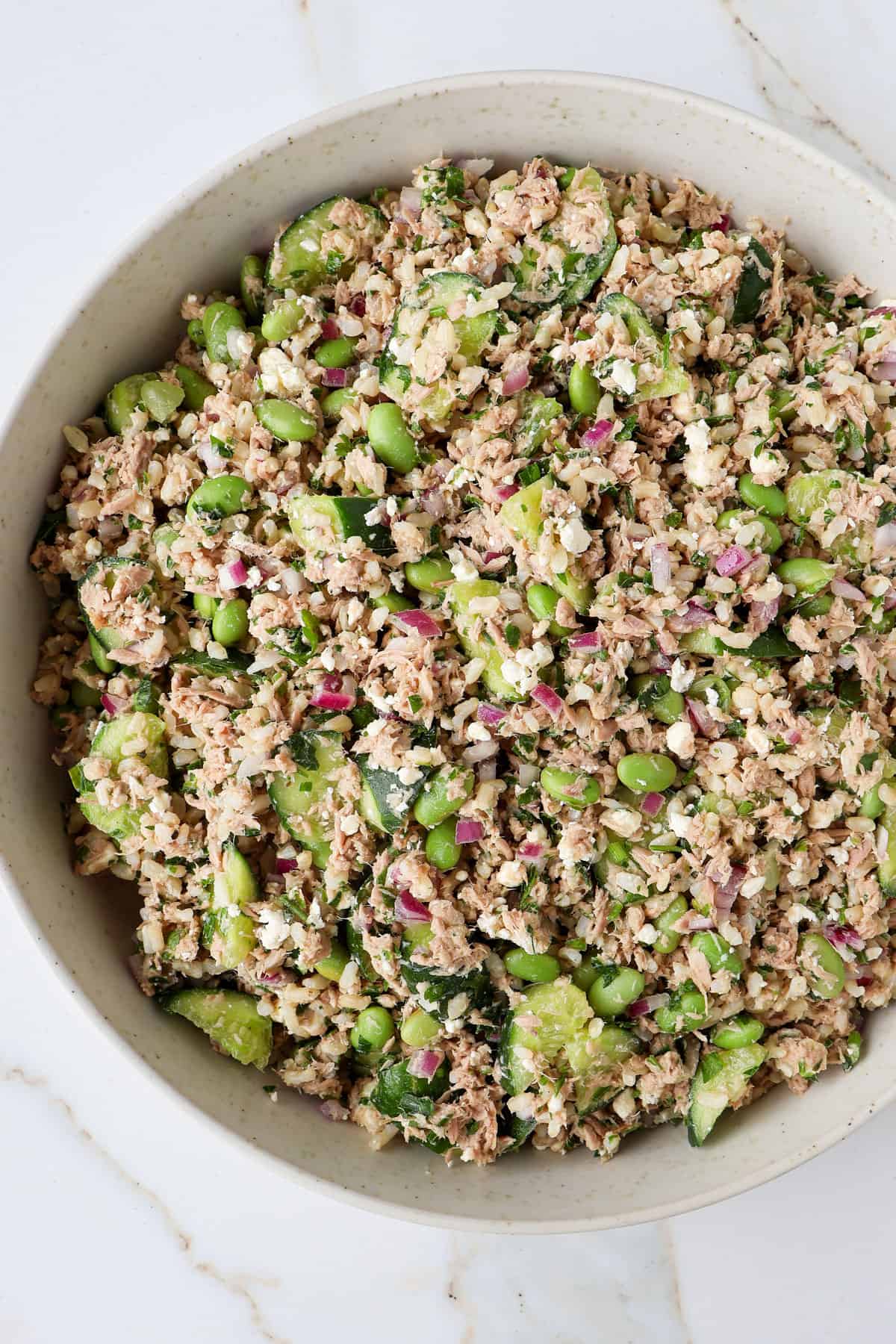 Close up side shot of the salad in a bowl.
