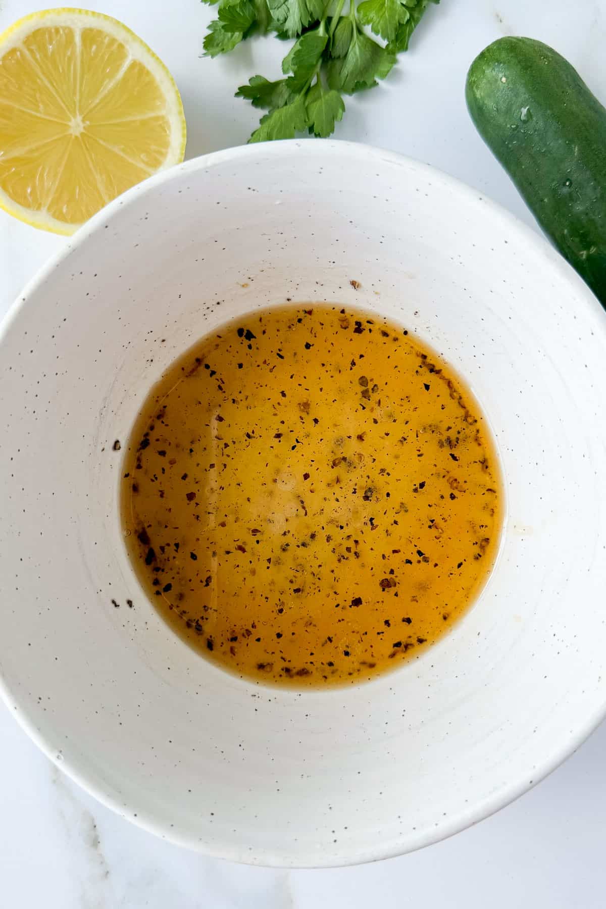 Lemon sesame dressing in a bowl.