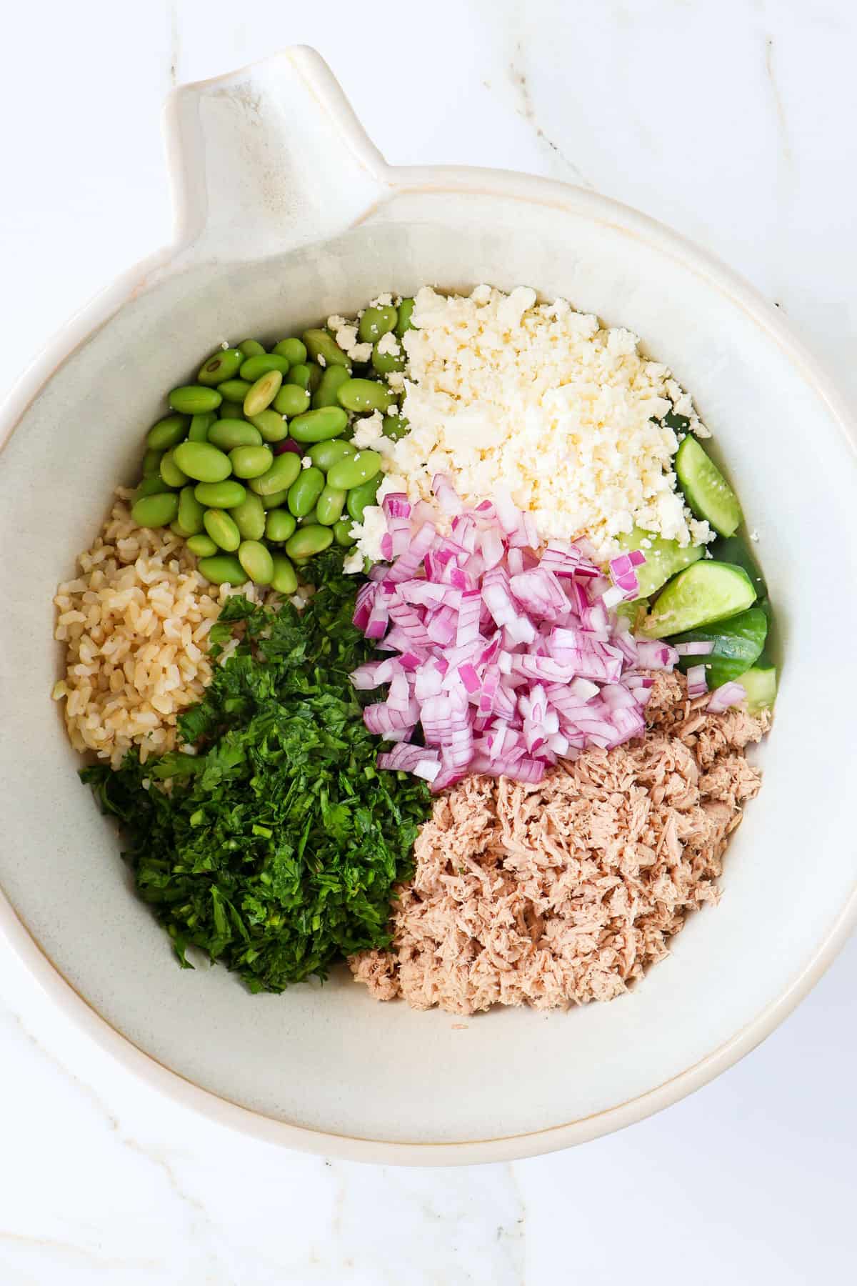 Ingredients in a large mixing bowl.