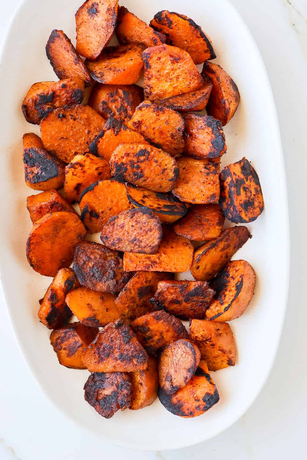 Close up shot of cooked sweet potato pieces.