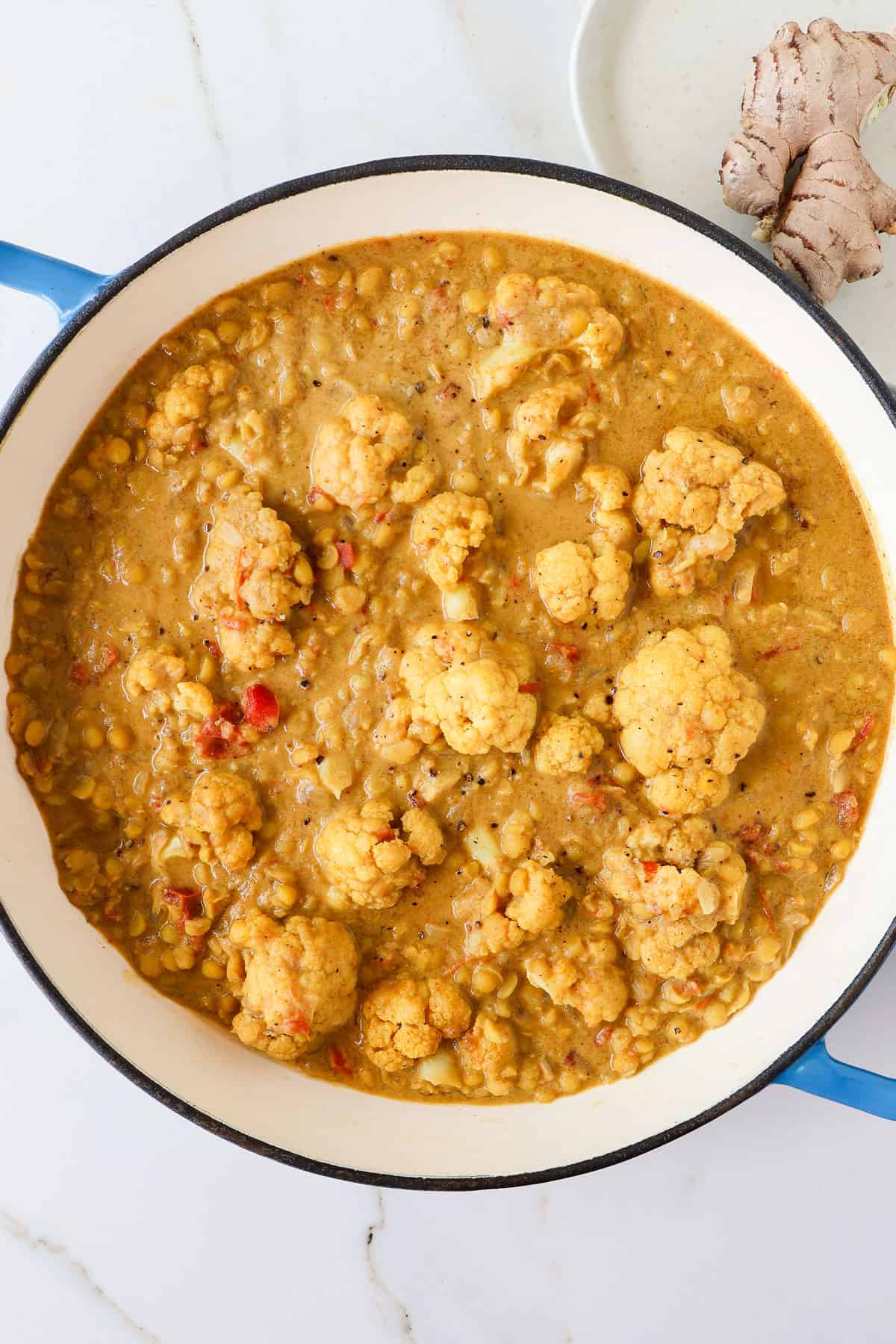 Split pea curry in a pot.