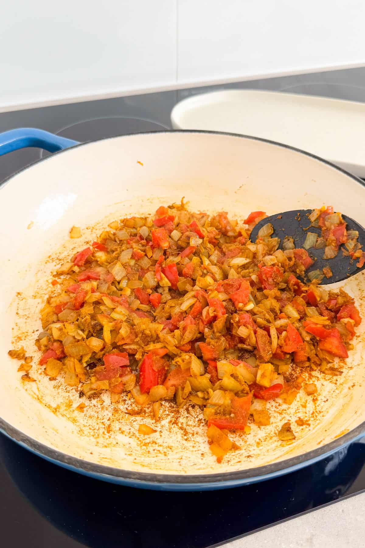 Tomatoes starting to stew.